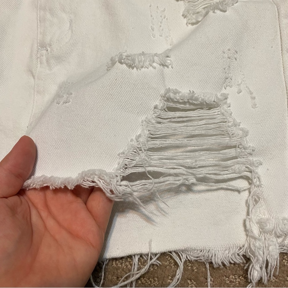 {LITZ} White Distressed Frayed Hem Denim Mini Skirt ~ Size Small - Picture 6 of 16